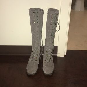 Lace Up Knee High Boots - Pale/Smokey Gray